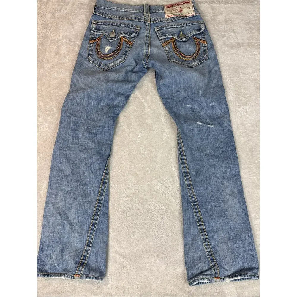 VINTAGE True Religion Rainbow Joey Distressed Low Rise Flared Jeans Retro Men’s